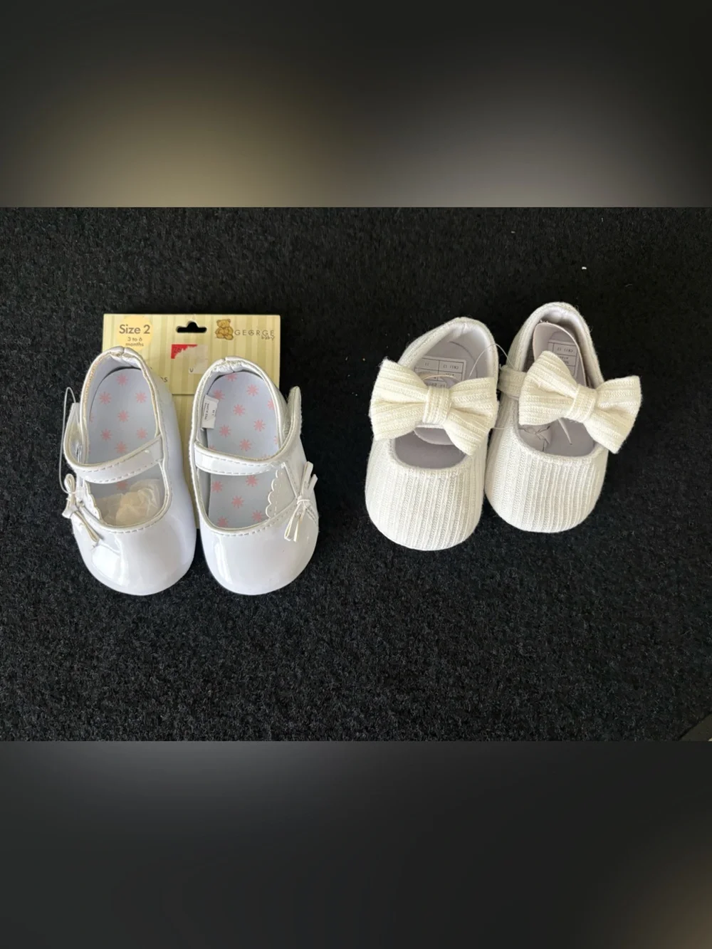 George Baby Size 2 White Mary Jane & Bow Crib Shoes Bundle NWT 3-6 Months